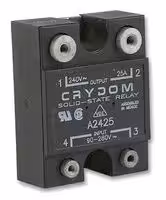 A2425: Solid State Relay, SPST-NO, 25 A, 280 VAC, Panel Mount, Screw, Zero Crossing