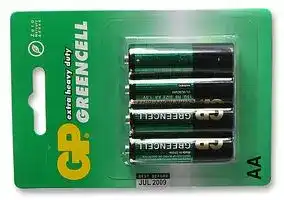 GP15G-U4: Battery, Greencell, Pack of 4, 1.5 V, AA, Zinc Chloride, Raised Positive and Flat Negative, 4