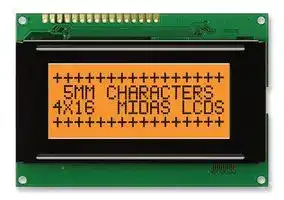 MC41605A6W-FPTLA-V2: Alphanumeric LCD, 16 x 4, Black on Amber, 5V, Parallel, English, Japanese, Transflective