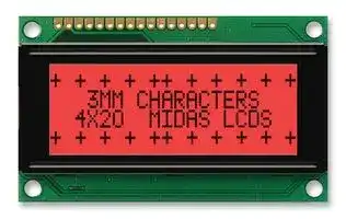 MC42004A6W-FPTLR: Alphanumeric LCD, 20 x 4, Black on Red, 5V, Parallel, English, Japanese, Transflective