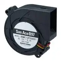 9BMC12P2G001: Fan Blower, 12 VDC, DC, 97 mm, 33 mm, 65.3 CFM