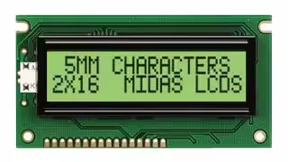 MC21605AB6W-GPTLY-V2: Alphanumeric LCD, 16 x 2, Black on Grey, 5V, Parallel, English, Japanese, Transflective