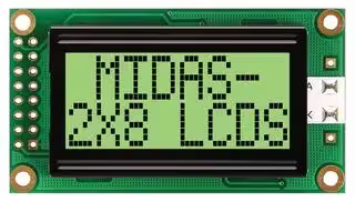 MC20805A6W-GPTLY-V2: Alphanumeric LCD, 8 x 2, 5V, English, Japanese, Transflective