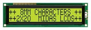 MC22008B6W-SPTLY-V2: Alphanumeric LCD, 20 x 2, Black on Yellow / Green, 5V, Parallel, English, Japanese, Transflective