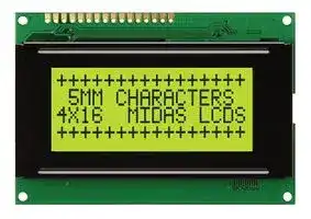 MC41605A6WK-SPTLY-V2: Alphanumeric LCD, 16 x 4, Black on Yellow / Green, 5V, Parallel, English, Euro, Transflective