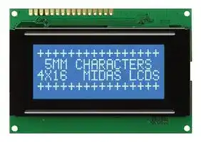 MC41605A6W-BNMLW-V2: Alphanumeric LCD, 16 x 4, White on Blue, 5V, Parallel, English, Japanese, Transmissive