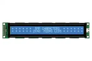 MC24005A6W-BNMLW-V2: Alphanumeric LCD, 40 x 2, White on Blue, 5V, Parallel, English, Japanese, Transmissive