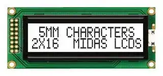 MC21605B6W-FPTLW-V2: Alphanumeric LCD, 16 x 2, 5V, English, Euro, Japanese, Transflective