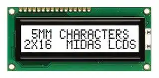 MC21605C6W-FPTLW-V2: Alphanumeric LCD, 16 x 2, Black on White, 5V, Parallel, English, Japanese, Transflective