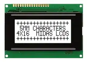MC41605A6W-FPTLW-V2: Alphanumeric LCD, 16 x 4, Black on White, 5V, Parallel, English, Japanese, Transflective