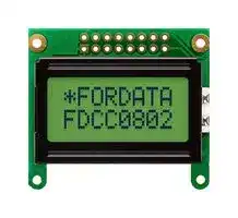 FC0802E00-RNNYBH-16*E: Alphanumeric LCD, 8 x 2, Black on Yellow / Green, 3V, English, Japanese, Reflective