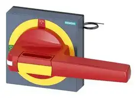 8UD1851-3CF05: Handle, with Masking Frame, Red/Yellow, 140 mm, 3KD & 3KF Series Switch Disconnectors