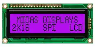 MD21605G6W1-FPTLRGBS: Alphanumeric LCD, 16 x 2, Black on RGB, 5V, SPI, English, Japanese, Transflective
