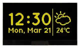 MCOT128064SV-YM: Graphic OLED, 128 x 64 Pixels, Yellow on Black, 3V, Multi, 73mm x 41.86mm, -40 °C