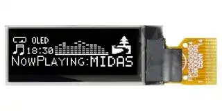 MDOG128032A1V-WI: Graphic OLED, 128 x 32 Pixels, White on Black, 3V, I2C, 30mm x 11.5mm, -40 °C