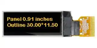 MDOG128032A1V-YI: Graphic OLED, 128 x 32 Pixels, Yellow on Black, 3V, I2C, 30mm x 11.5mm, -40 °C