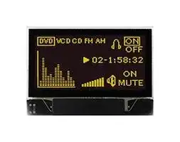 MDOG128064N4V-YM: Graphic OLED, 128 x 64 Pixels, Yellow on Black, 3V, I2C, Parallel, SPI, 26.7mm x 19.26mm, -40 °C