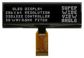 MDOG256064IV-WM: Graphic OLED, 256 x 64 Pixels, White on Black, 3.3V, Parallel, SPI, 99.2mm x 33.5mm, -40 °C