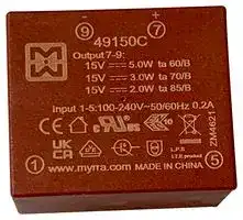 49150C: AC/DC PCB Mount Power Supply (PSU), ITE & Household, 1 Output, 5 W, 15 VDC, 330 mA