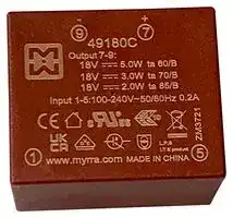 49180C: AC/DC PCB Mount Power Supply (PSU), ITE & Household, 1 Output, 5 W, 18 VDC, 280 mA