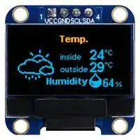 MDOB128064WV-YBI: Graphic OLED, 128 x 64 Pixels, Yellow / Blue on Black, 3.3V, I2C, 27.3mm x 27.3mm, -40 °C