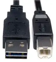 UR022-001: USB Cable, Reversible Type A Plug to Type B Plug, 300 mm, 1 ft, USB 2.0, Black