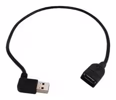 UR024-18N-RA: USB Cable, Reversible 90° Type A Plug to Type A Receptacle, 460 mm, 1.5 ft, USB 2.0, Black