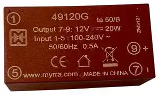49120G: AC/DC PCB Mount Power Supply (PSU), ITE & Household, 1 Output, 20 W, 12 VDC, 1.667 A