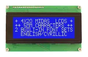 MC42005A6WR-BNMLW-V2: Alphanumeric LCD, 20 x 4, White on Blue, 5V, Parallel, English, Cyrillic, Transmissive