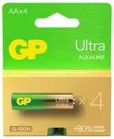GP15AU(P)-C4: Battery, Ultra, Pack of 4, 1.5 V, AA, Alkaline, Raised Positive and Flat Negative, 4