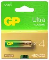 GP15AU(P)-C4: Battery, Ultra, Pack of 4, 1.5 V, AA, Alkaline, Raised Positive and Flat Negative, 4