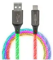 1700-0158: USB Cable, w/ LED Lighting, Type A Plug to Type C Plug, 1 m, 3.3 ft, USB 2.0, Transparent