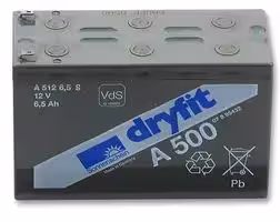 A512/6.5S: Rechargeable Battery, Dryfit, Single Cell, 12 V, Lead Acid, 6.5 Ah, Quick Connect