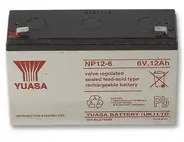 NP12-6: Rechargeable Battery, NP Series, Valve Regulated, Single Cell, 6 V, Lead Acid, 12 Ah, Quick Connect