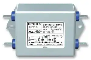 B84112G0000B116: Power Line Filter, Chassis, General Purpose, 250 VAC, 16 A, Single Phase, 1 Stage, Chassis Mount
