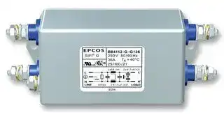 B84112G0000G136: Power Line Filter, Chassis, General Purpose, 250 VAC, 36 A, Single Phase, 1 Stage, Chassis Mount