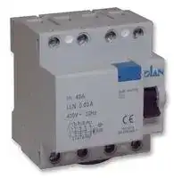 40A 4 POLE 30MA: Circuit Breaker, 230 VAC, 40 A, 4 Pole