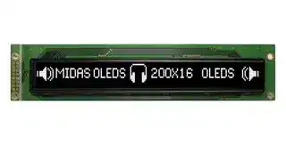 MCOB200016AV-WP: Graphic OLED, 200 x 16 Pixels, White on Black, 5V, Parallel, 182mm x 38.5mm, -40 °C