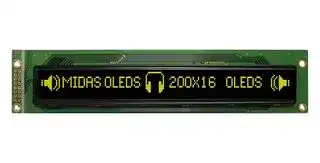 MCOB200016AV-YP: Graphic OLED, 200 x 16 Pixels, Yellow on Black, 5V, Parallel, 182mm x 38.5mm, -40 °C