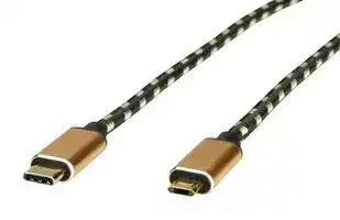 11.02.8790: USB Cable, Reversible Micro Type B Plug to Type C Plug, 1.8 m, 5.9 ft, USB 2.0, Black, Gold
