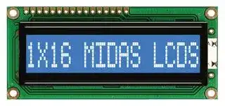 MC11605A6W7-BNMLW-V2: Alphanumeric LCD, 16 x 1, White on Blue, 5V, Parallel, English, Japanese, Transmissive