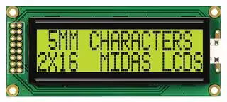 MC21605B6WD-SPTLY-V2: Alphanumeric LCD, 16 x 2, Black on Yellow / Green, 5V, Parallel, English, Japanese, Transflective
