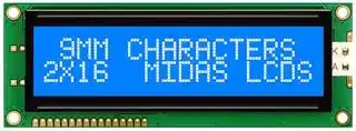 MC21609AB6W-BNMLW-V2: Alphanumeric LCD, 16 x 2, White on Blue, 5V, Parallel, English, Japanese, Transmissive