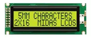 MC21605J6W-SPR-V2: Alphanumeric LCD, 16 x 2, Black on Yellow / Green, 5V, Parallel, English, Japanese, Reflective