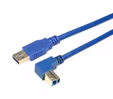 CA3A-90DB-1M: USB Cable, Type A Plug to 90° Type B Plug, 1 m, 3.3 ft, USB 3.0, Blue