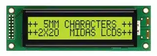 MC22005A6W-SPTLY-V2: Alphanumeric LCD, 20 x 2, Black on Yellow / Green, 5V, Parallel, English, Japanese, Transflective