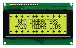MC42005A6W-SPR-V2: Alphanumeric LCD, 20 x 4, Black on Yellow / Green, 5V, Parallel, English, Japanese, Reflective