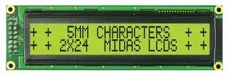 MC22405C6WK-SPR: Alphanumeric LCD, 24 x 2, Black on Yellow / Green, 5V, Parallel, English, Euro, Reflective