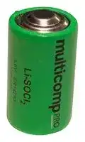 MP001842: Battery, 3.6 V, 1/2AA, Lithium Thionyl Chloride, 1.2 Ah, Raised Positive and Flat Negative