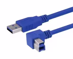 CA3A-90RB-05M: USB Cable, Type A Plug to 90° Type B Plug, 500 mm, 1.64 ft, USB 3.0, Blue